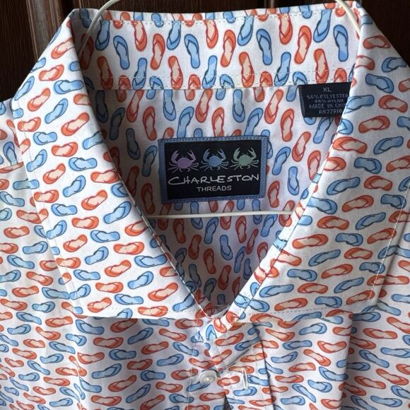 Charleston Threads Mens XL Button-Up Shirt Flip-Flop Shortsleeve - Picture 2 of 7